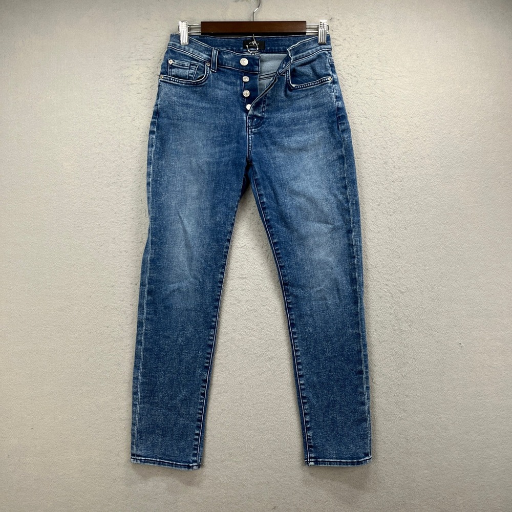 7 For All Mankind Jeans Womens 24 Blue Denim High Waist Button Fly Slim Straight